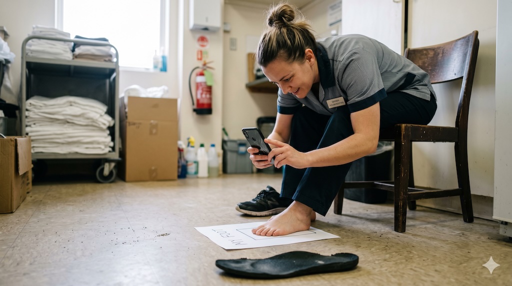 Employee photographing foot